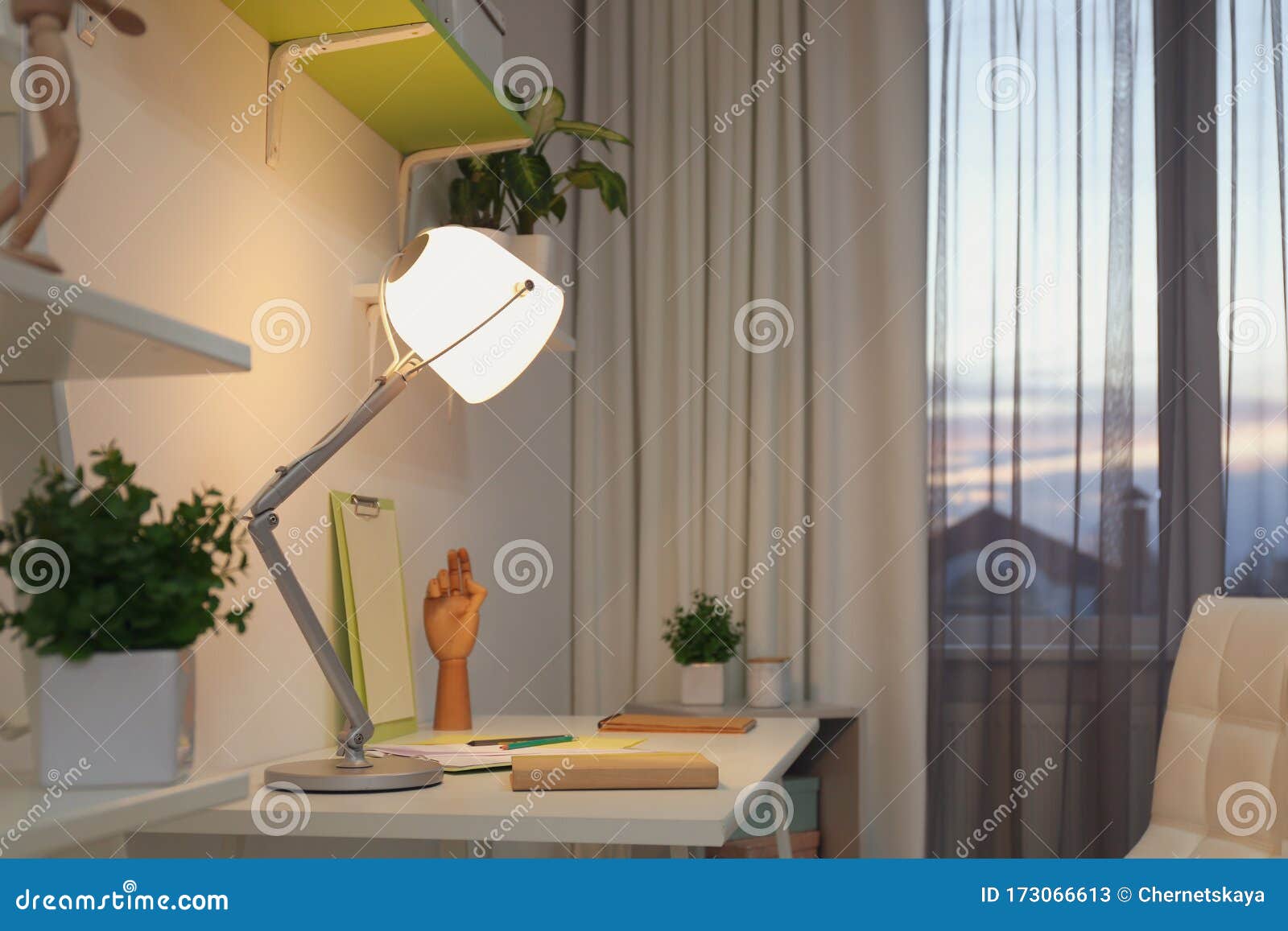 Stylish Room Interior with Comfortable Workplace Near Window. Design ...