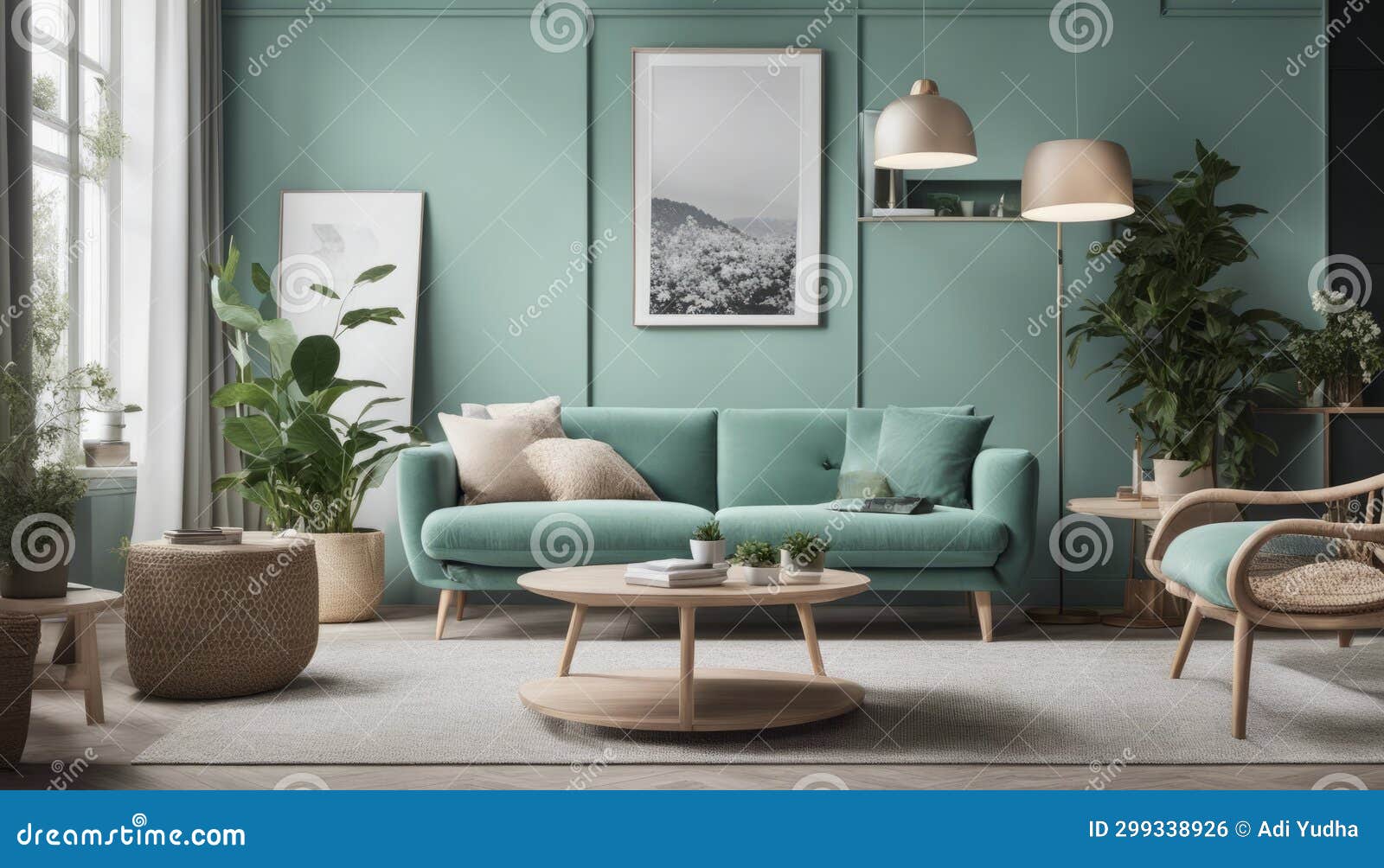 Stylish Scandinavian Living Room Interior with Design Mint Sofa ...