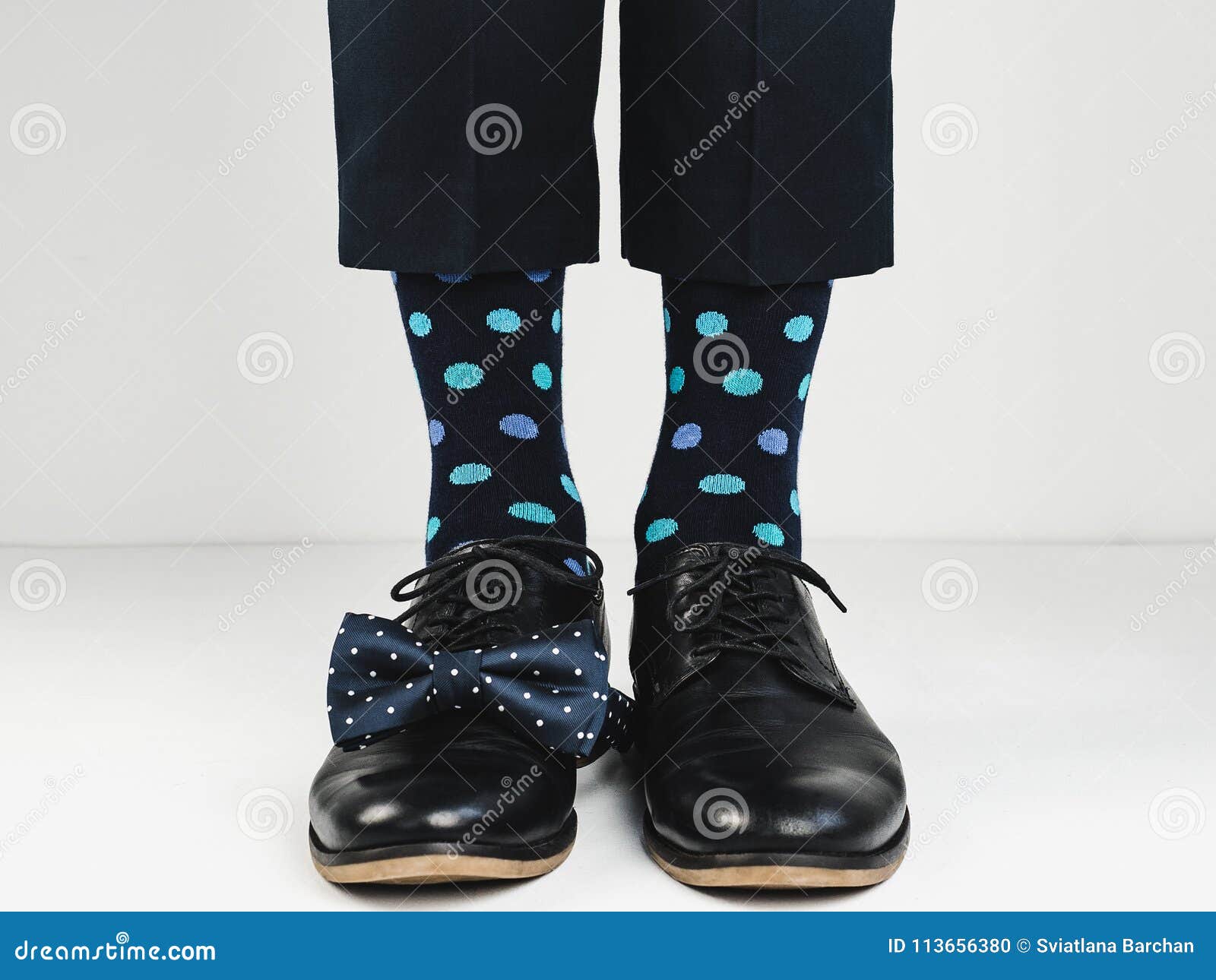 Stylish Shoes, Bright Socks and Bow Tie Stock Photo - Image of leather ...