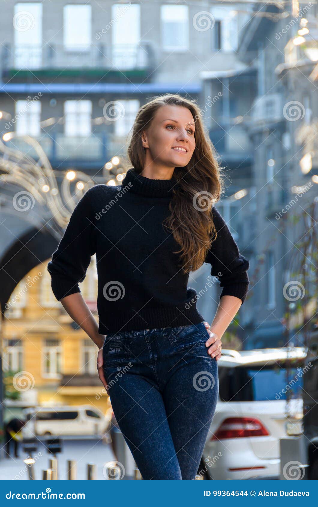 Stylish, Slender, Confident Woman Stands on the City Street in B Stock ...