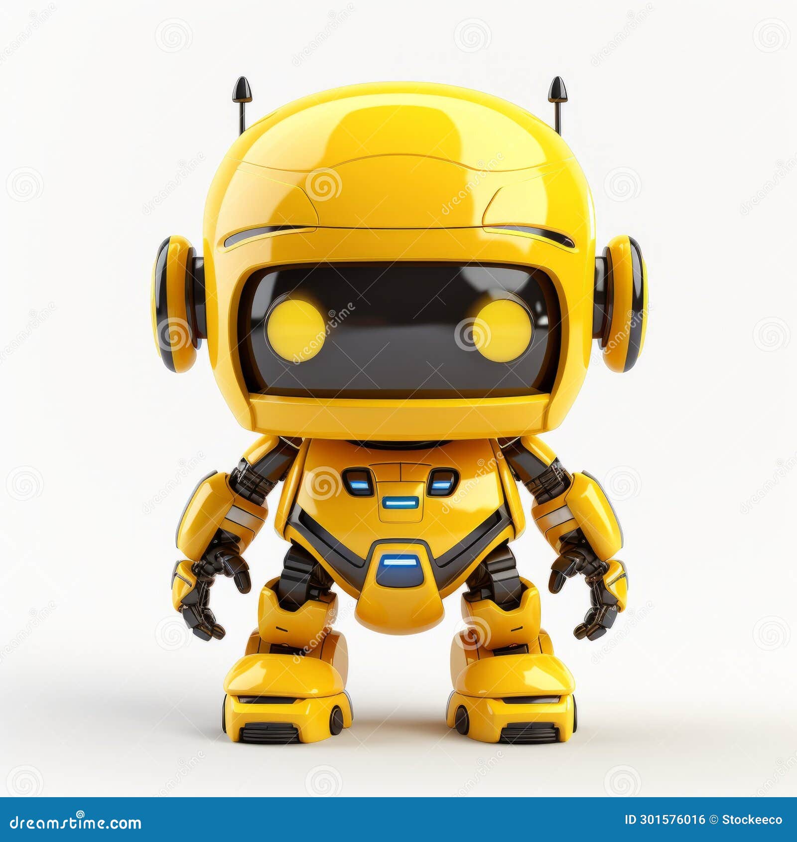 Stylish Small Yellow Robot 3d Rendering Stock Photo Stock Illustration