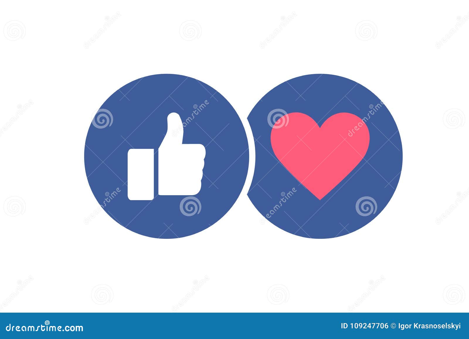 stylish social media icons - like and heart. thumb up and red heart in blue cyrcles.  