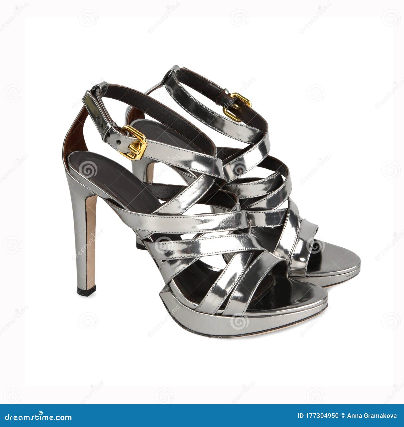 Stylish Summer High Heels Female Grey Leather Shoes Stock Photo - Image ...