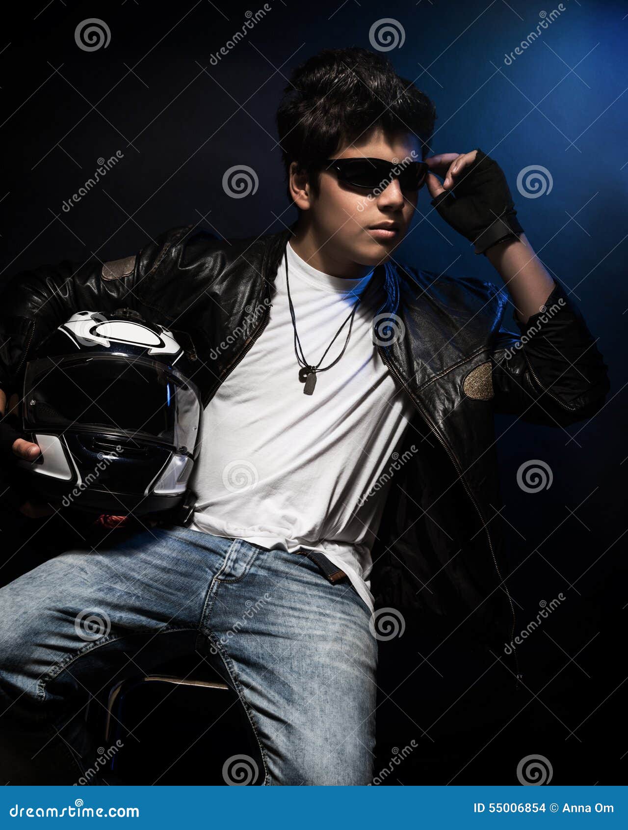 Stylish teen boy biker stock photo. Image of inside, protection ...