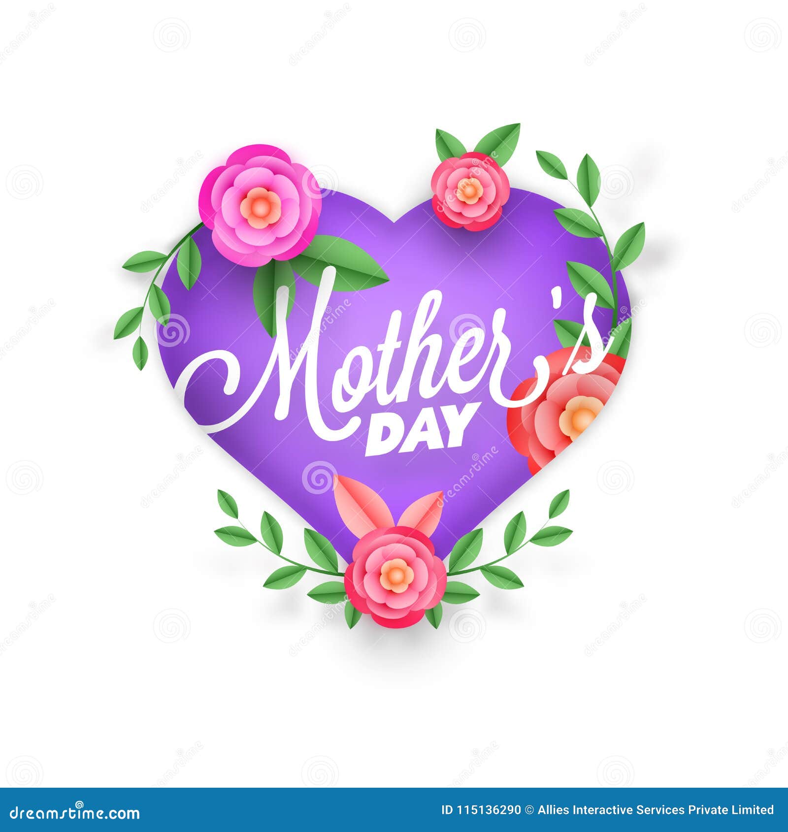 Stylish Text Mothers Day in Heart Shape, Decorated with Beautiful ...