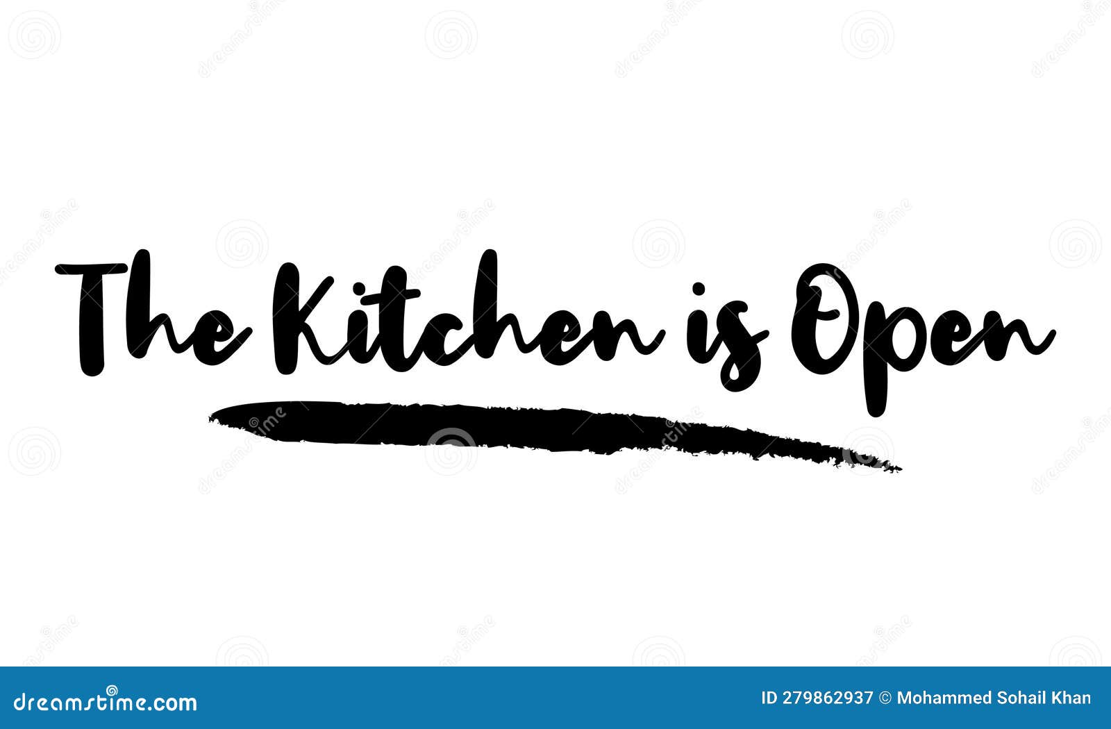 The Kitchen is Open Stylish Text Typography Lettering Phrase Vector