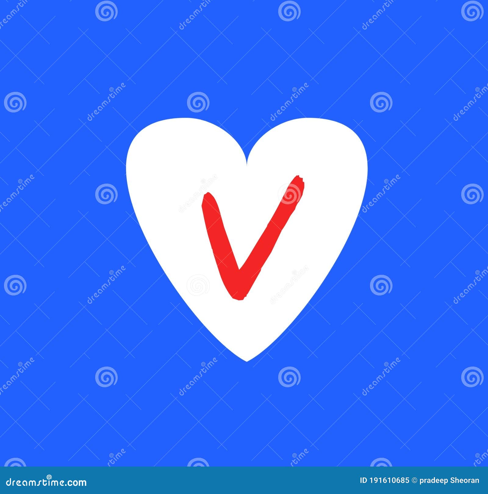 Stylish Texture Image of Red V Alphabet on White Heart Stock