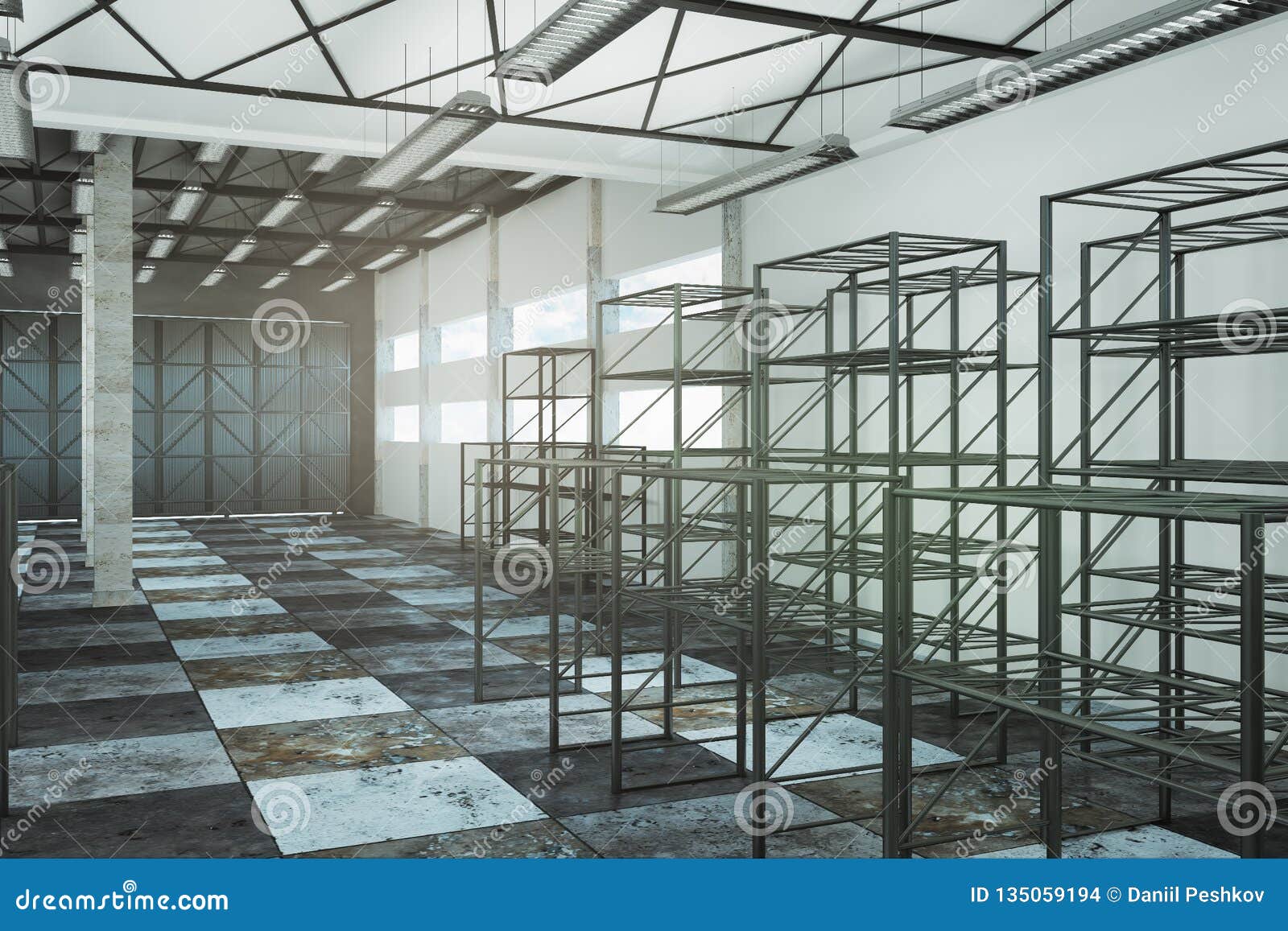 Stylish warehouse interior stock illustration. Illustration of interior