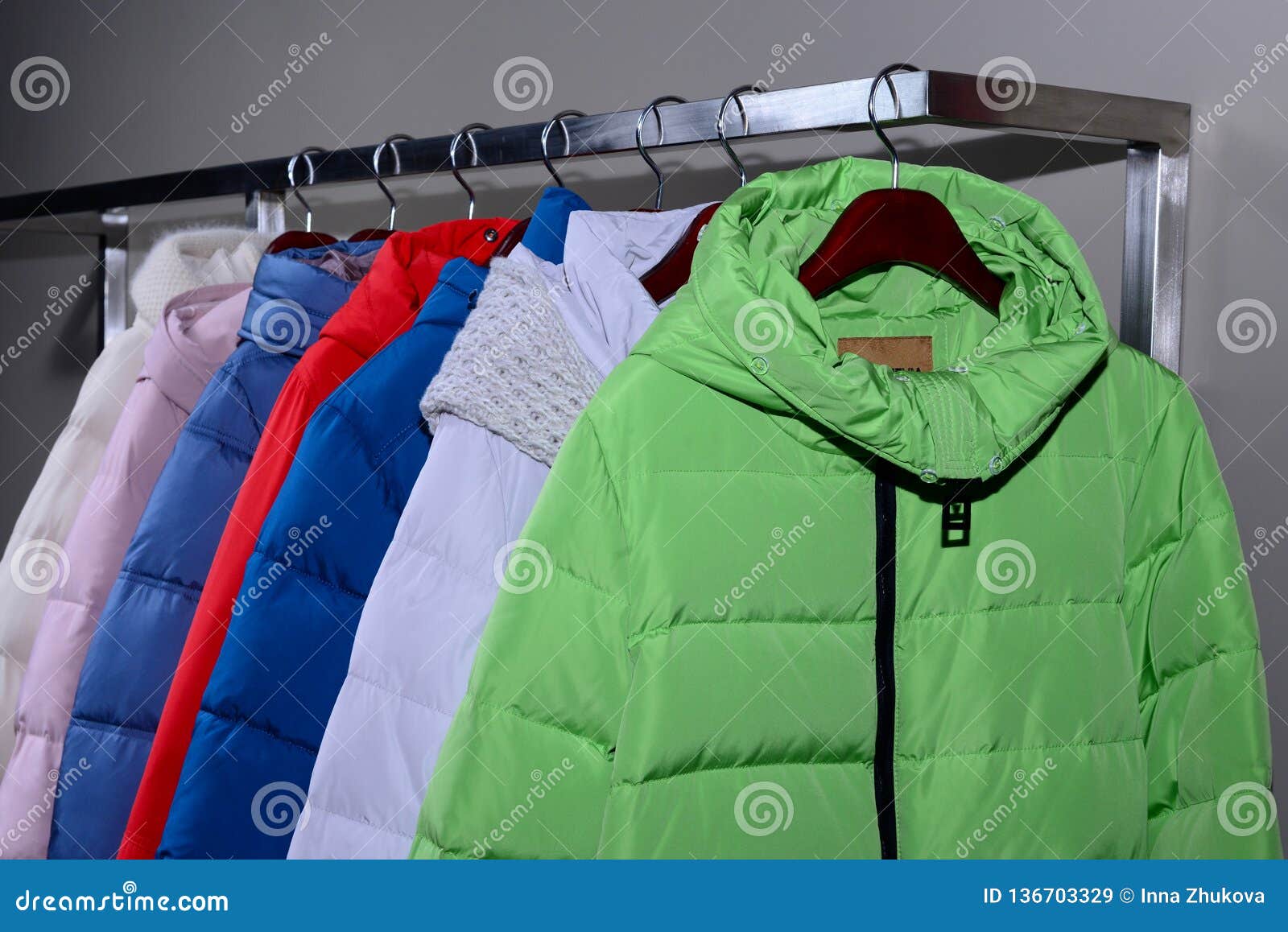 Stylish Warm Coats on Rail in Shop Stock Image - Image of commerce ...