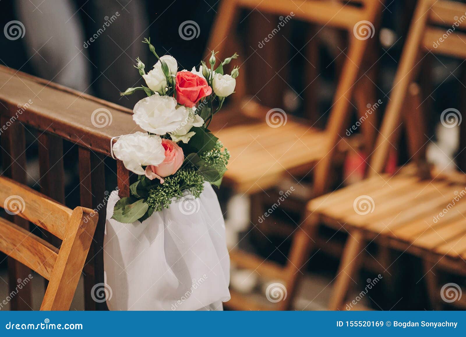 Stylish Wedding Decor Of Wooden Benches In Church For Holy