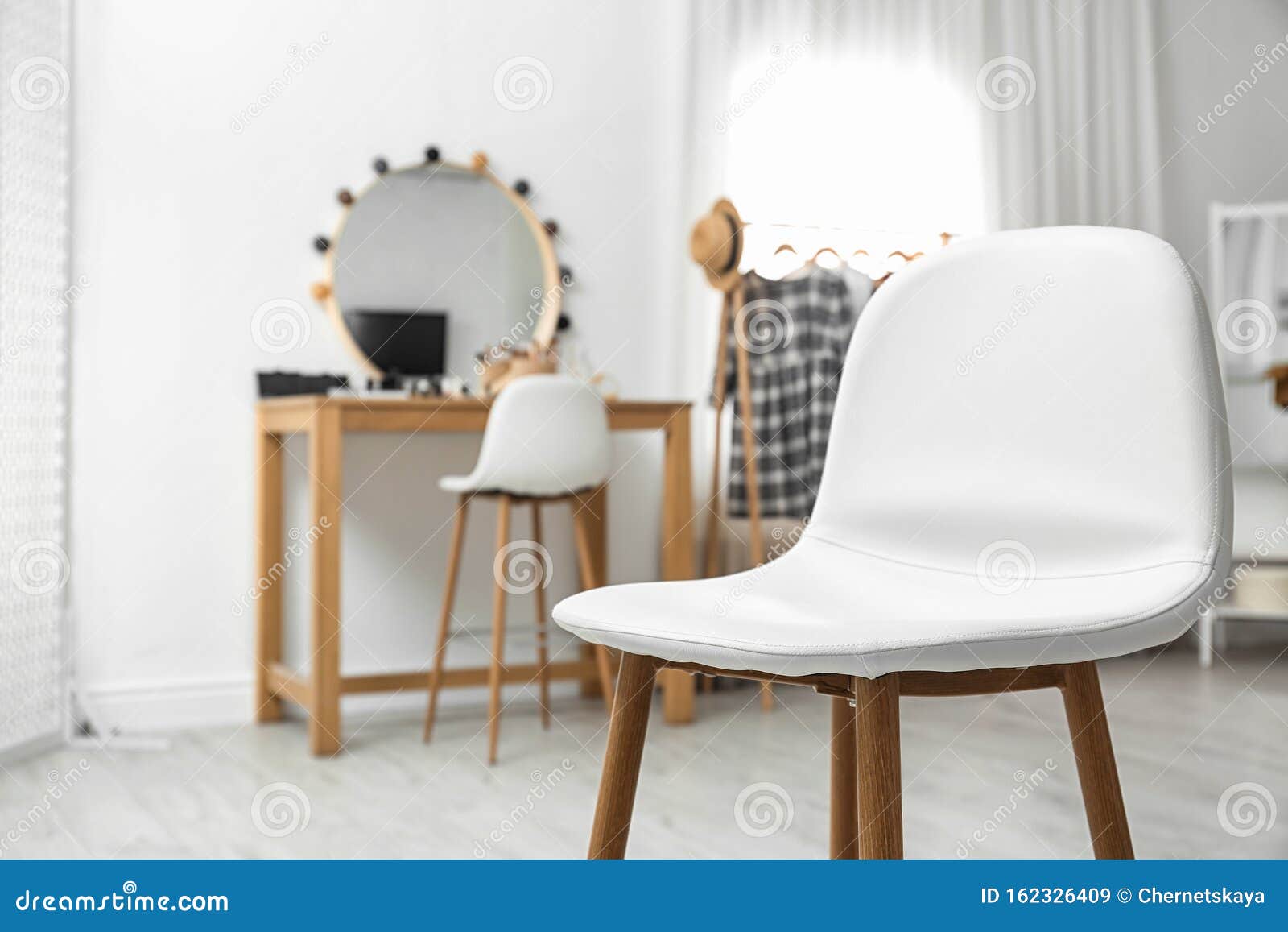 Stylish White Chair In Makeup Room Interior Stock Image - Image of Stylish White Chair In Makeup Room Interior Stock Image - Image of