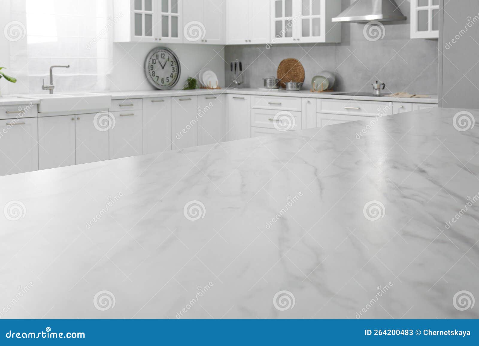 Stylish White Marble Countertop in Kitchen. Interior Design Stock Image