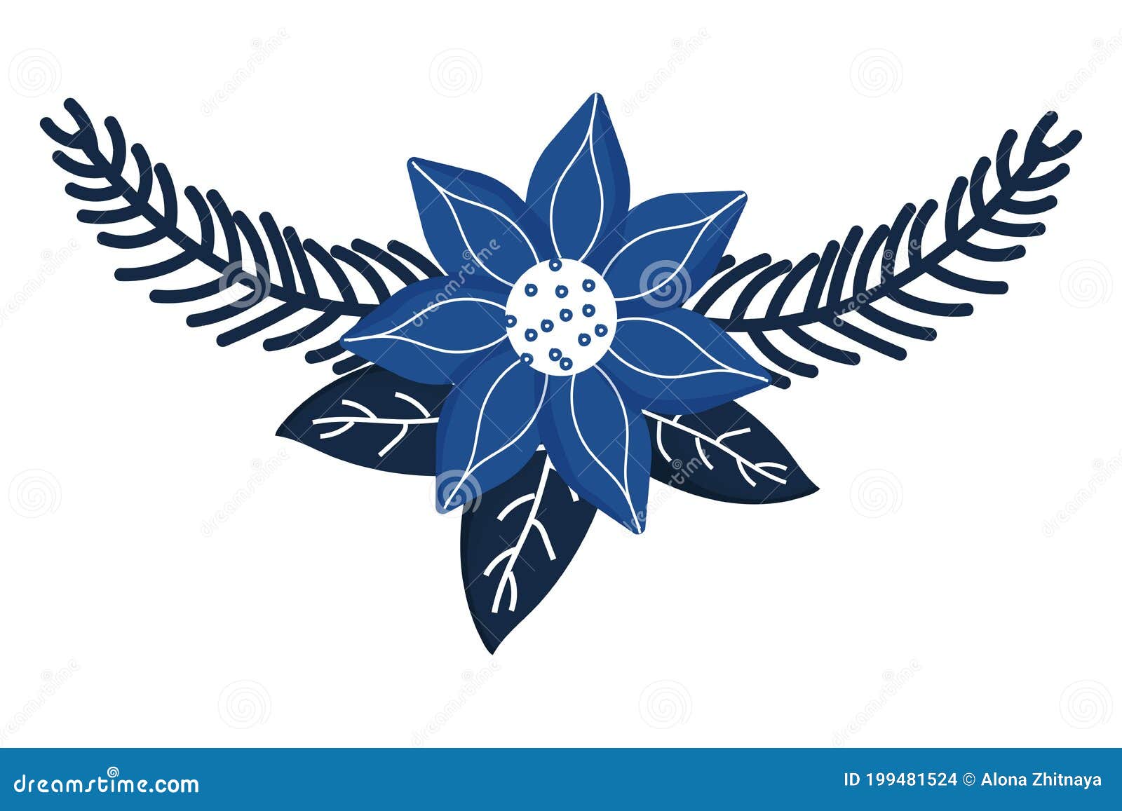 Stylish Winter Flower in Blue Colour with Pine Branch and Leaves ...