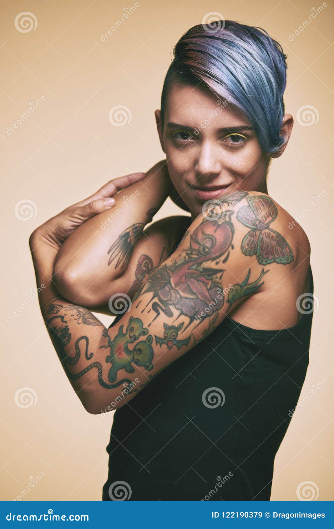 Faceless woman with tattoo of bra on arm · Free Stock Photo