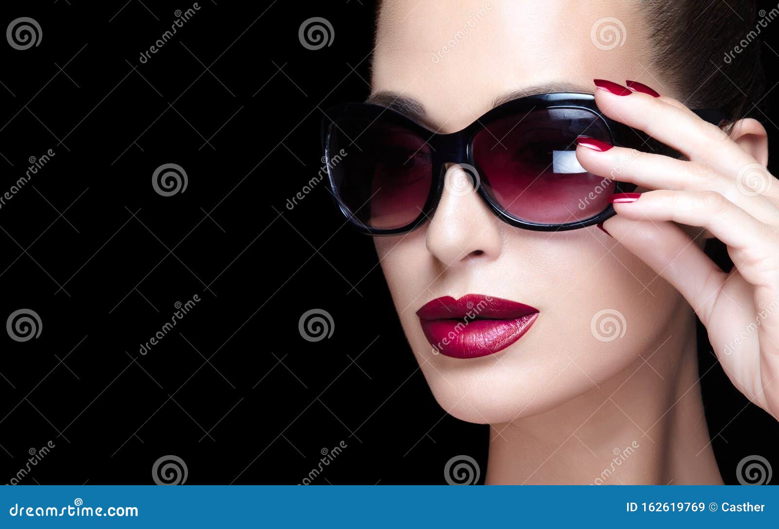 Stylish Woman with Bright Makeup and Trendy Glasses Stock Image - Image ...