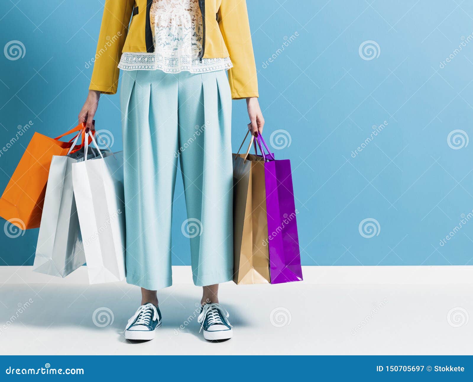 Stylish Woman Carrying a Lot of Shopping Bags Stock Image - Image of ...