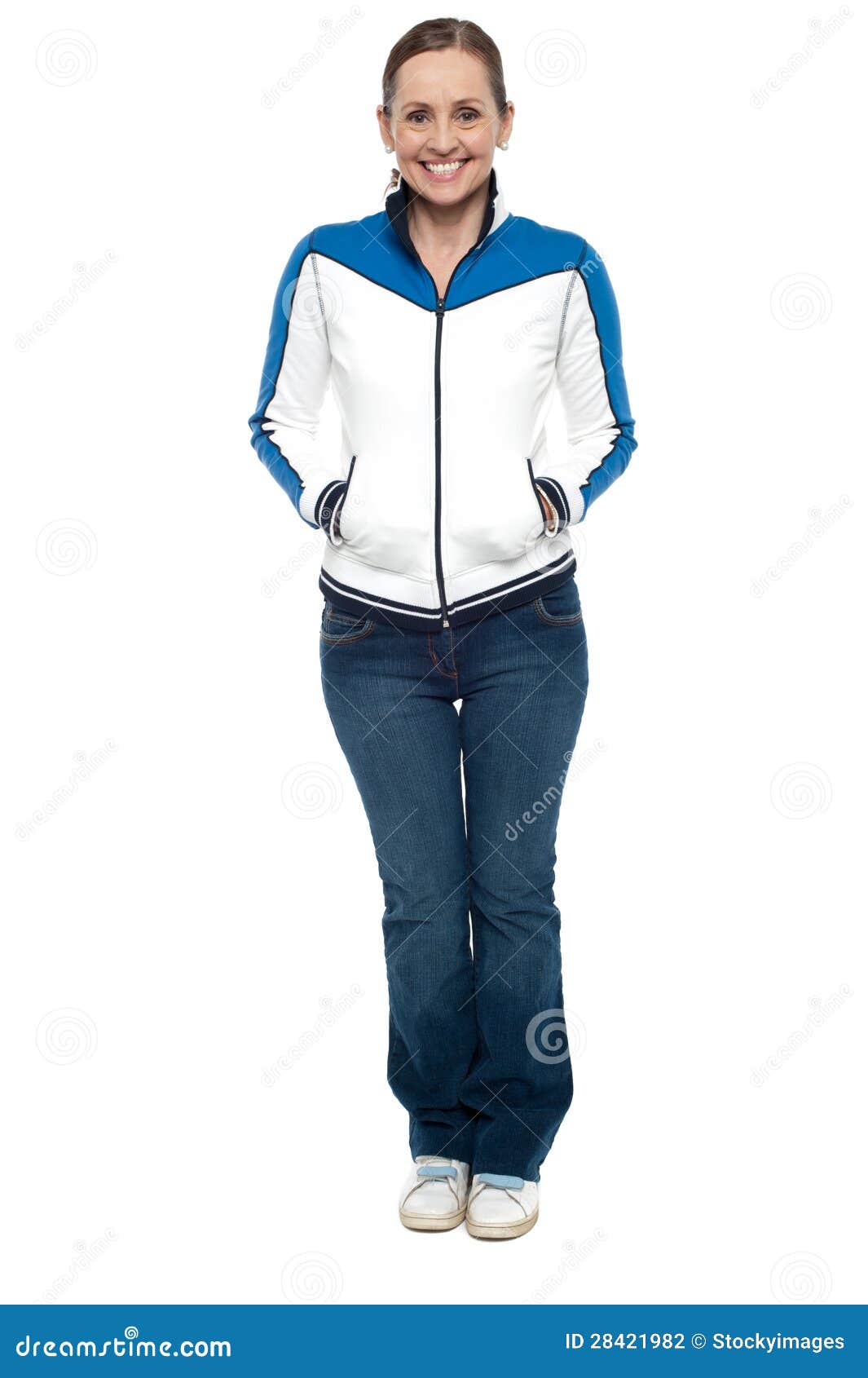 Stylish Woman Posing with Hands in Jackets Pocket Stock Photo Image