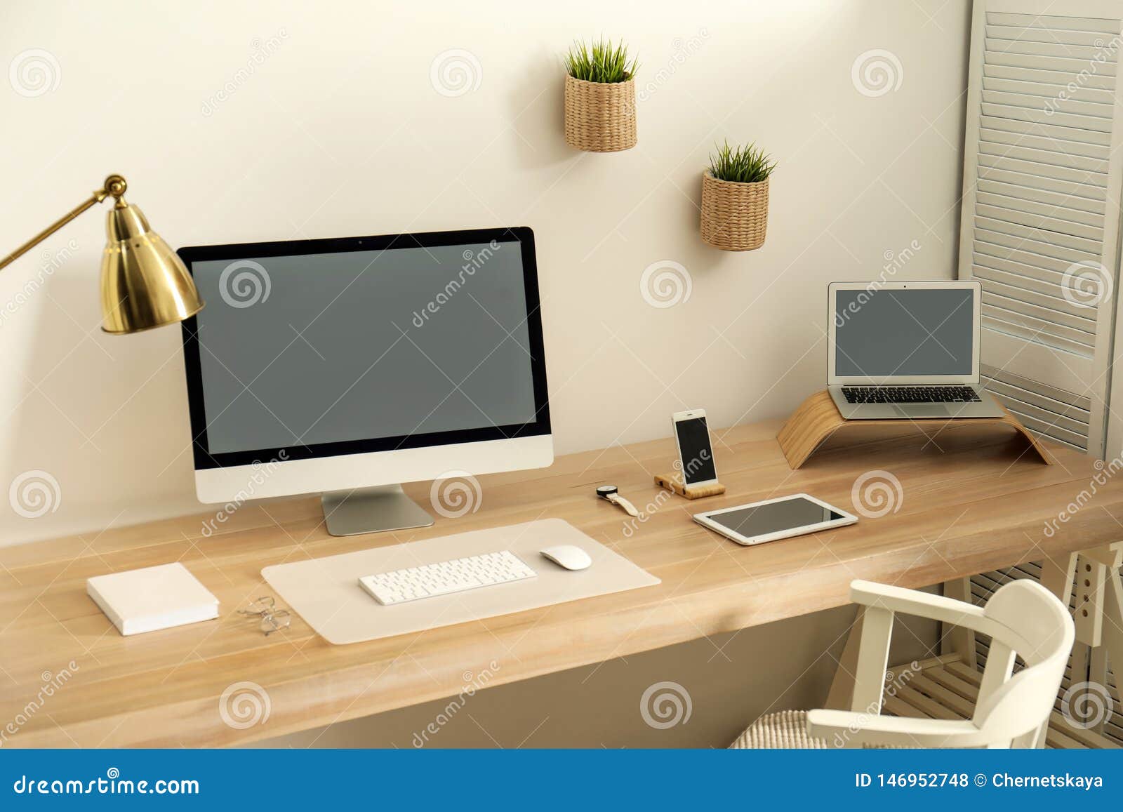 Stylish Workplace Interior with Modern Computer. Mockup for Design ...