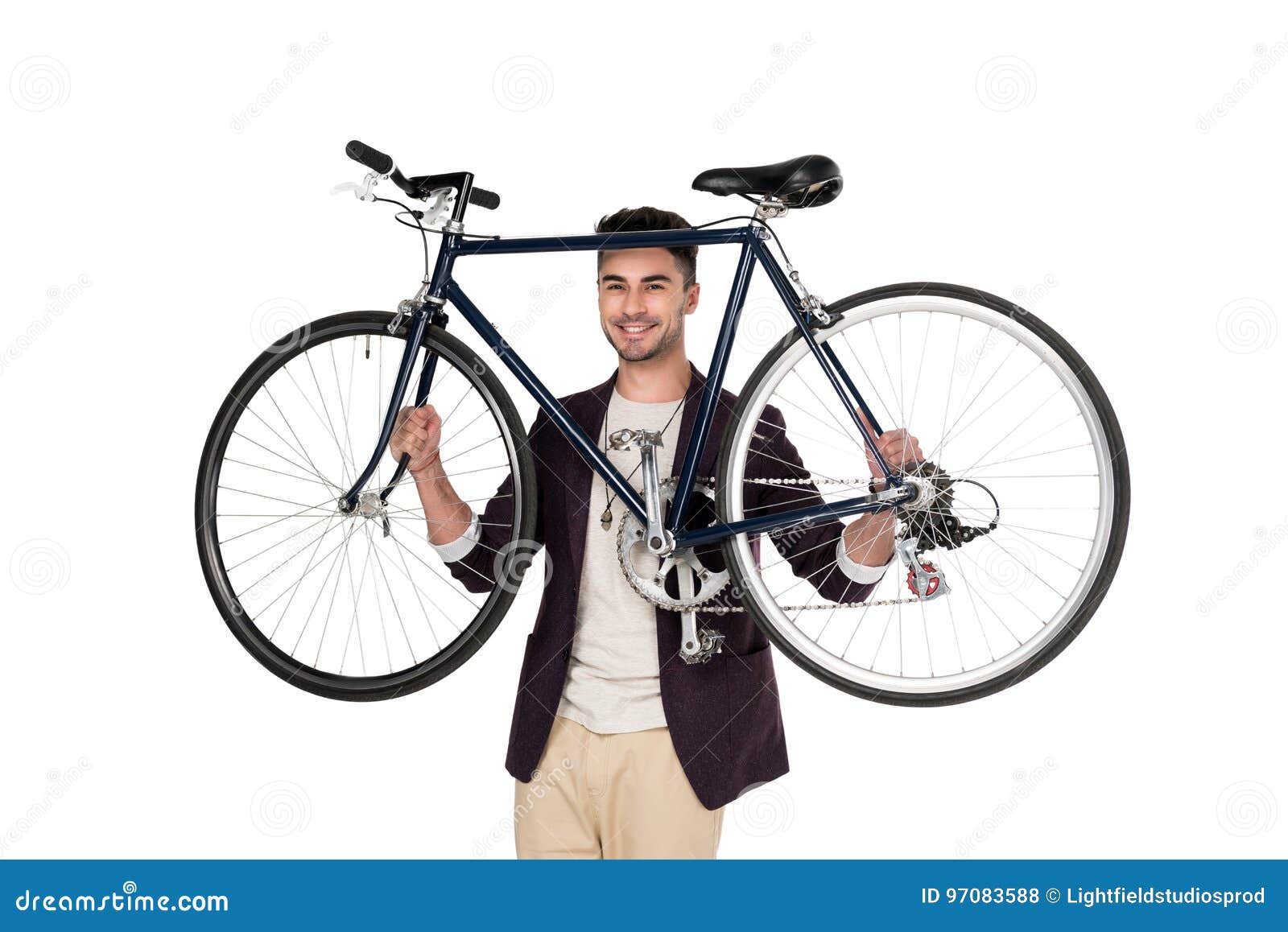 Stylish Young Man Holding Bicycle and Looking at Camera Stock Photo Image of stylish, alone