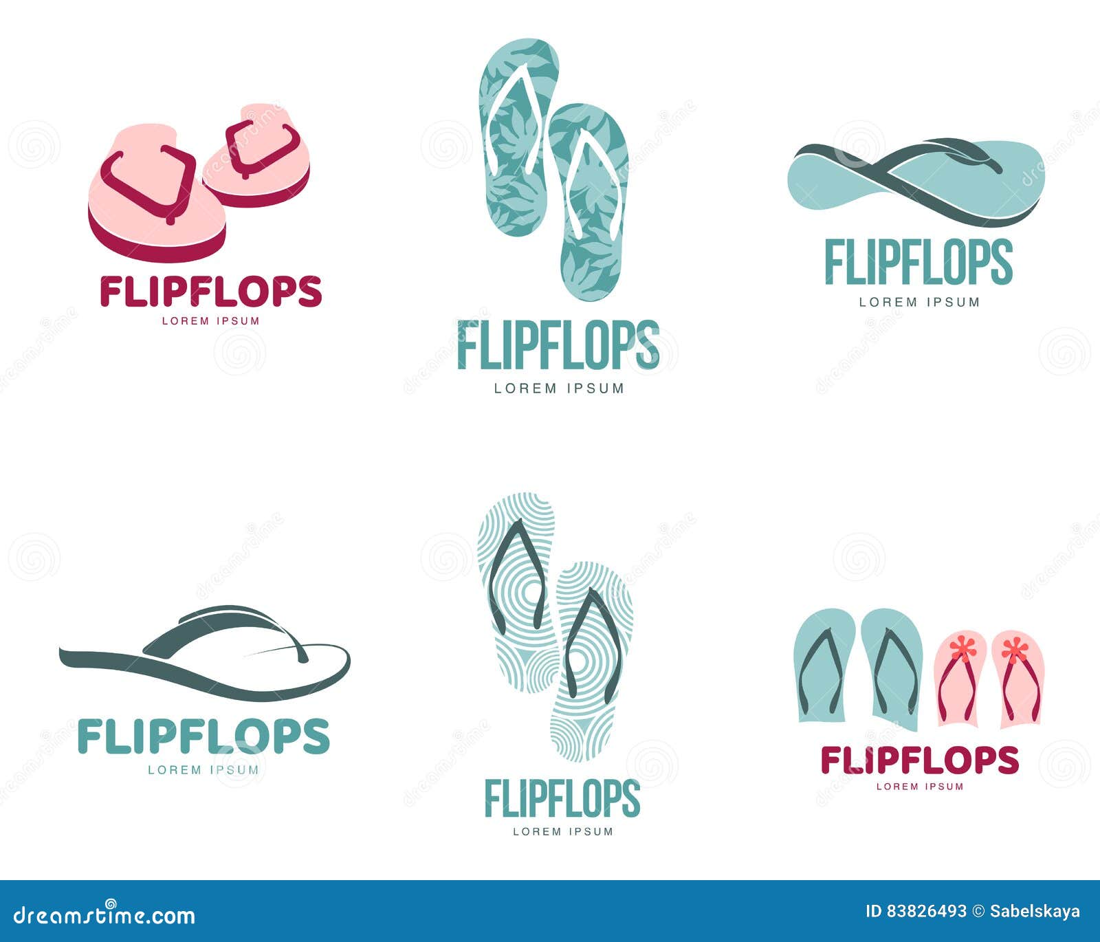 Stylized Black and White Rubber Flip Flops Logo Template Set Stock ...