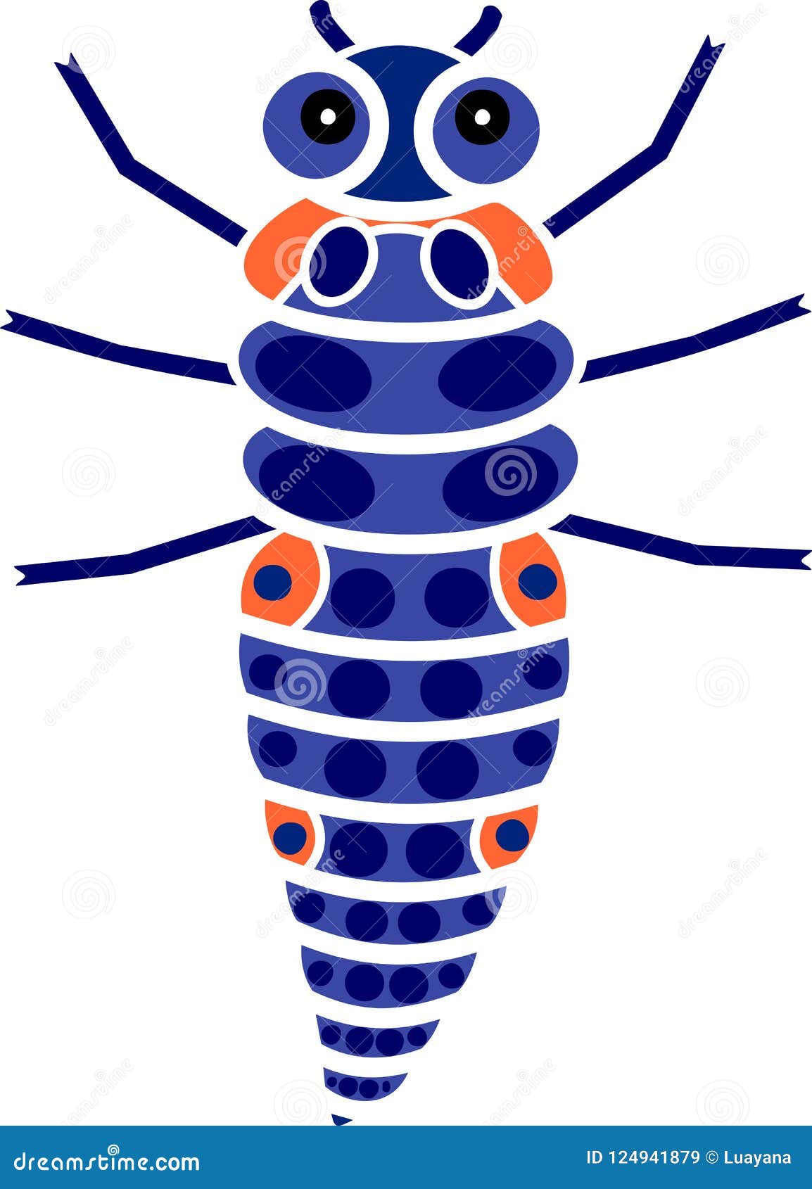 Stylized Blue Cartoon Larva of Ladybird on White Background Stock Vector -  Illustration of animal, insect: 124941879