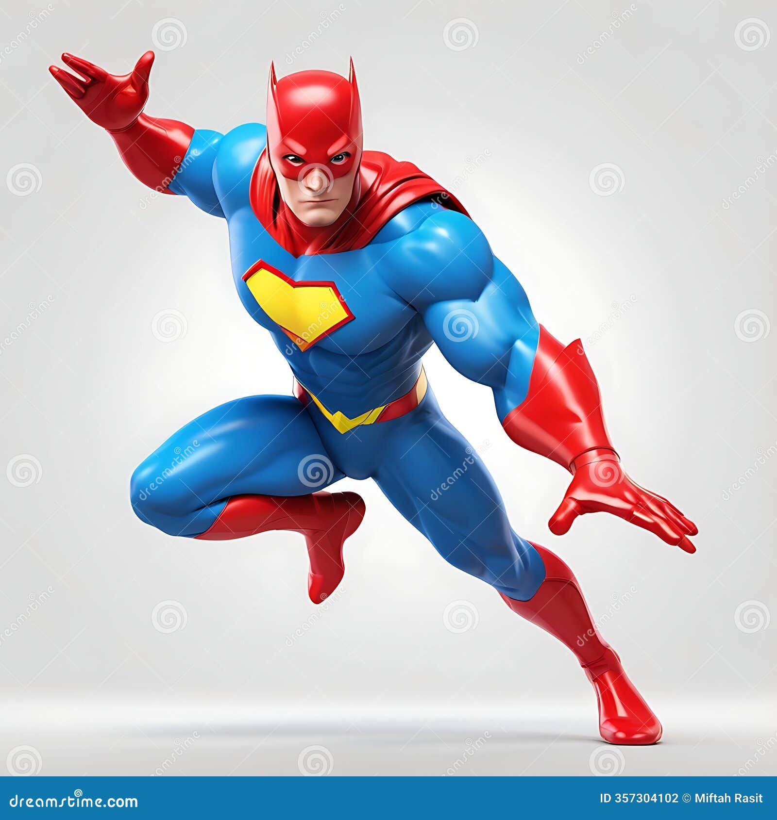 a powerful superhero in dynamic pose ready for action