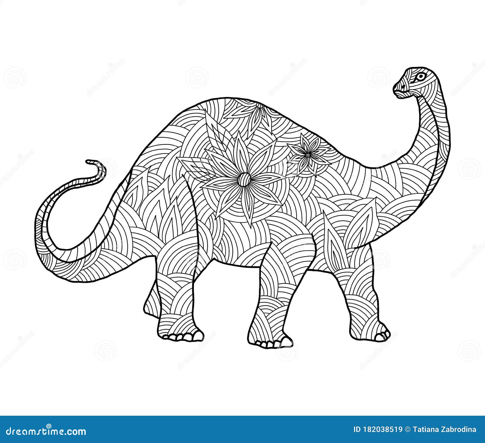 Stylized Herbivore Dinosaur Coloring Page Diplodocus on an Isolated