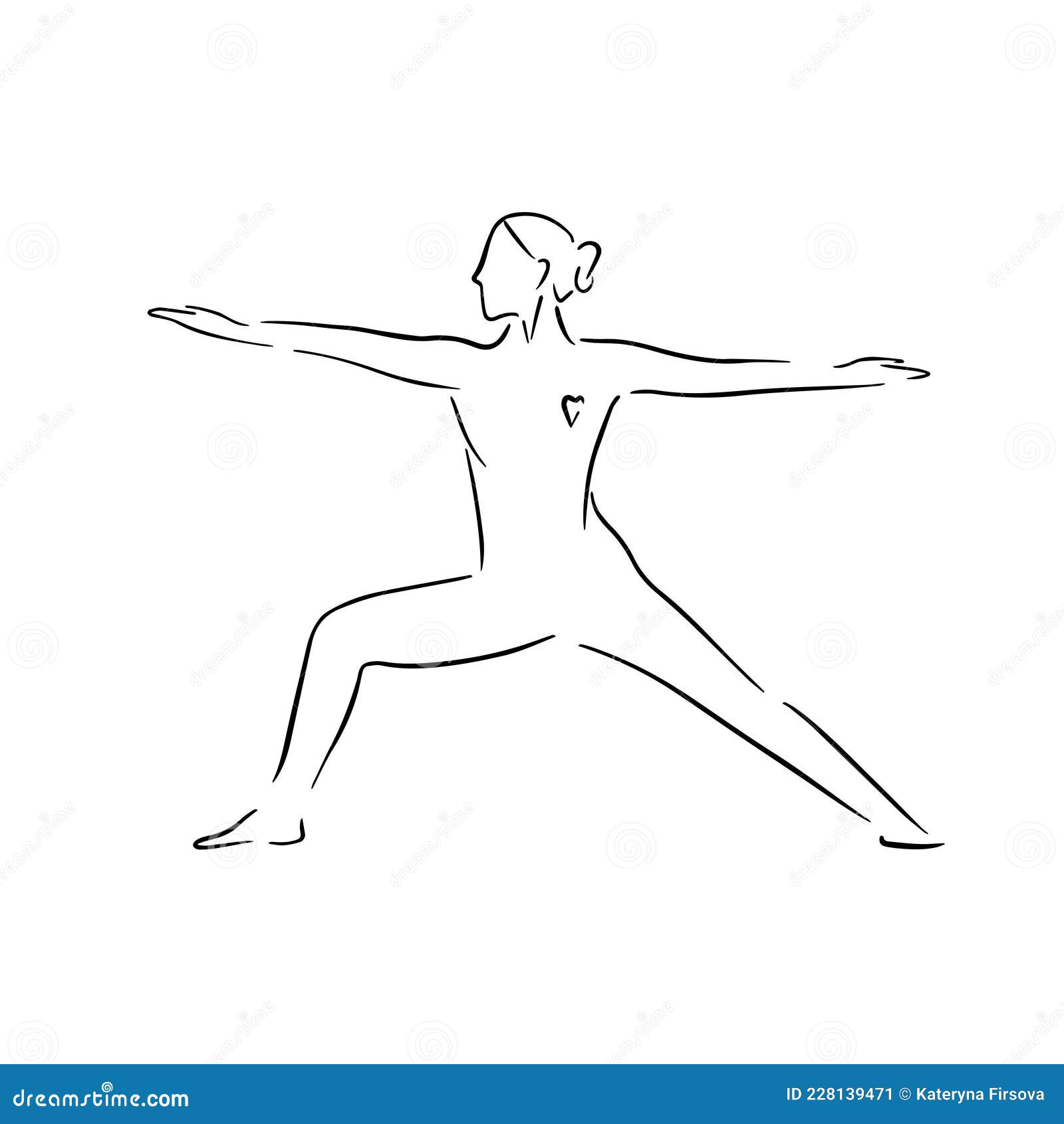 Stylized Human in Yoga Warrior Pose, Virabhadrasana . Vector ...