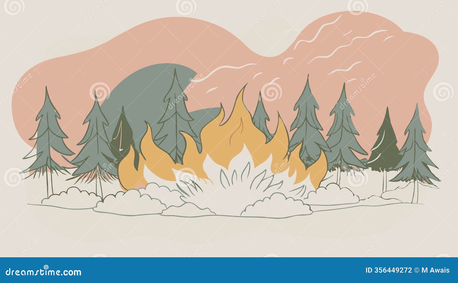 forest fire  wildfire nature scene graphic  art heat warm pink trees smoke green