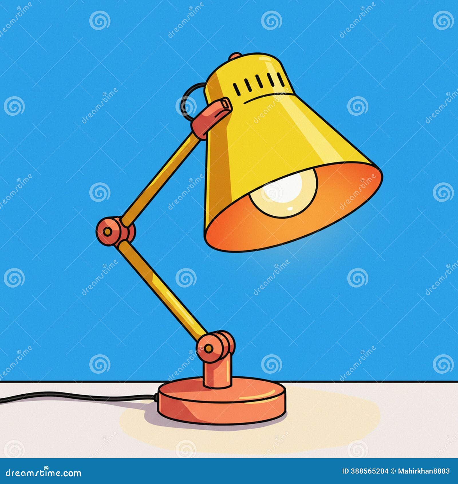 A Stylized Illustration of a Yellow Desk Lamp with an Adjustable Arm and a  Round Base. Stock Illustration - Illustration of emitting, presentation:  388565204, image size:1600x1690