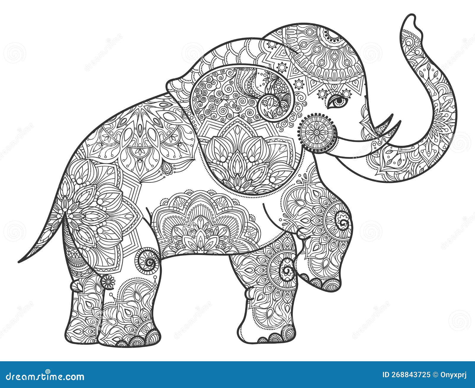 Stylized Indian Pattern in Elephant Silhouette. Decorative Ornament ...