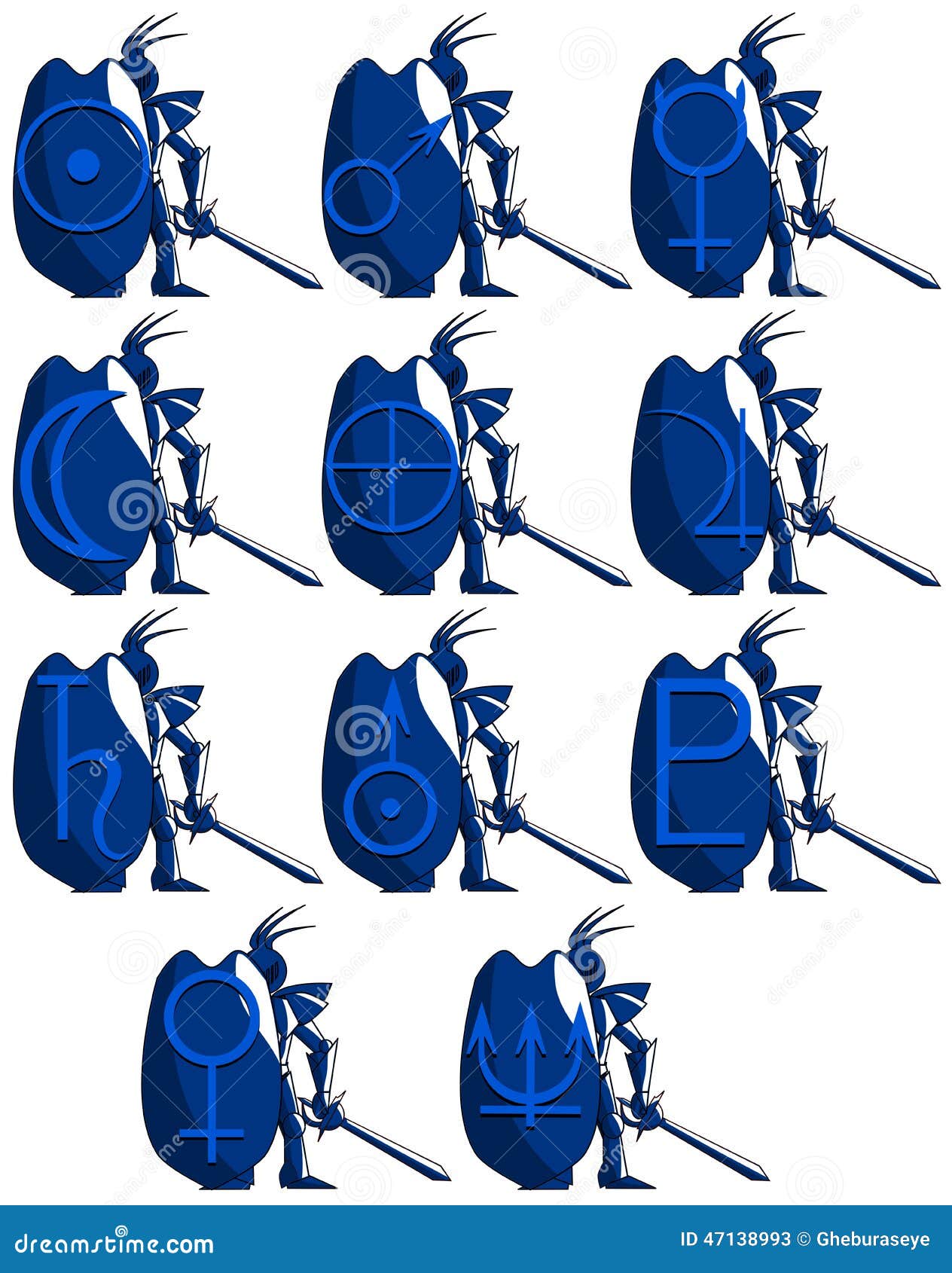stylized medieval knight with planet s 