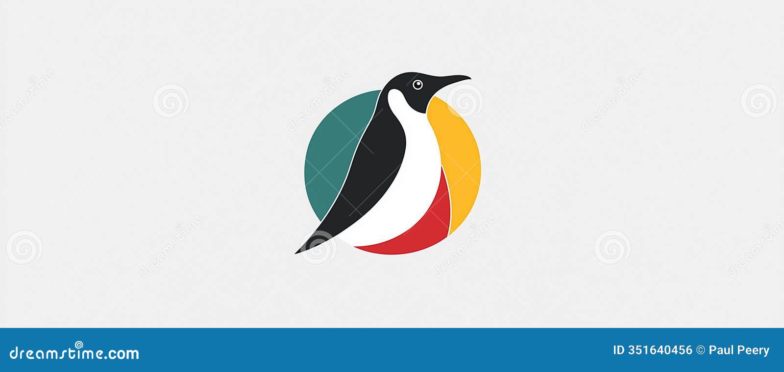 stylized penguin with colorful geometric background in minimal 