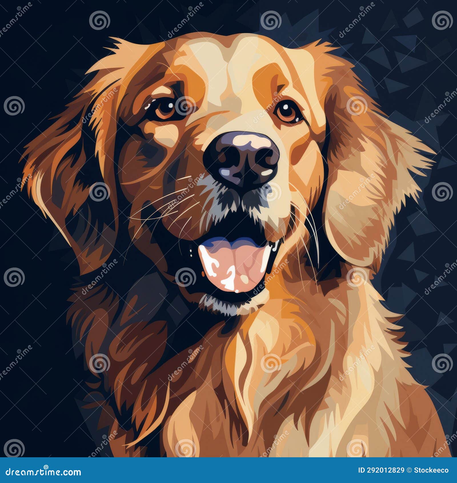 Stylized Portraiture: Golden Retriever Illustration in Warm Color ...