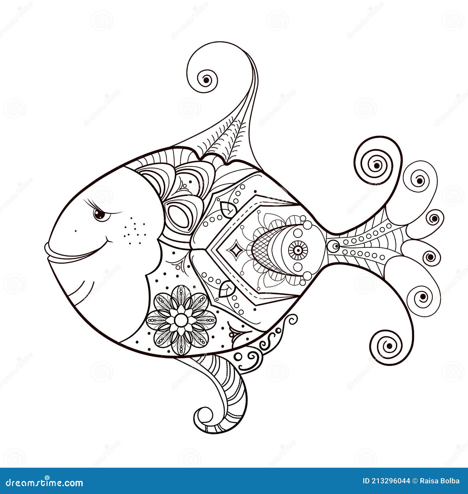 Stylized Sea Fish on a White Background. Decorative Element with a ...