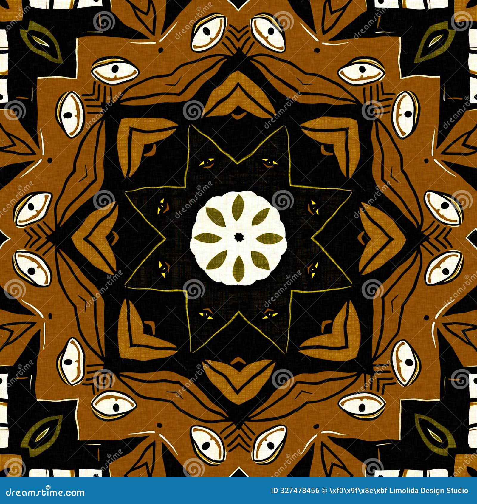 modern tribal  mud cloth effect seamless pattern. stylized  doodle in khaki brown color background  of