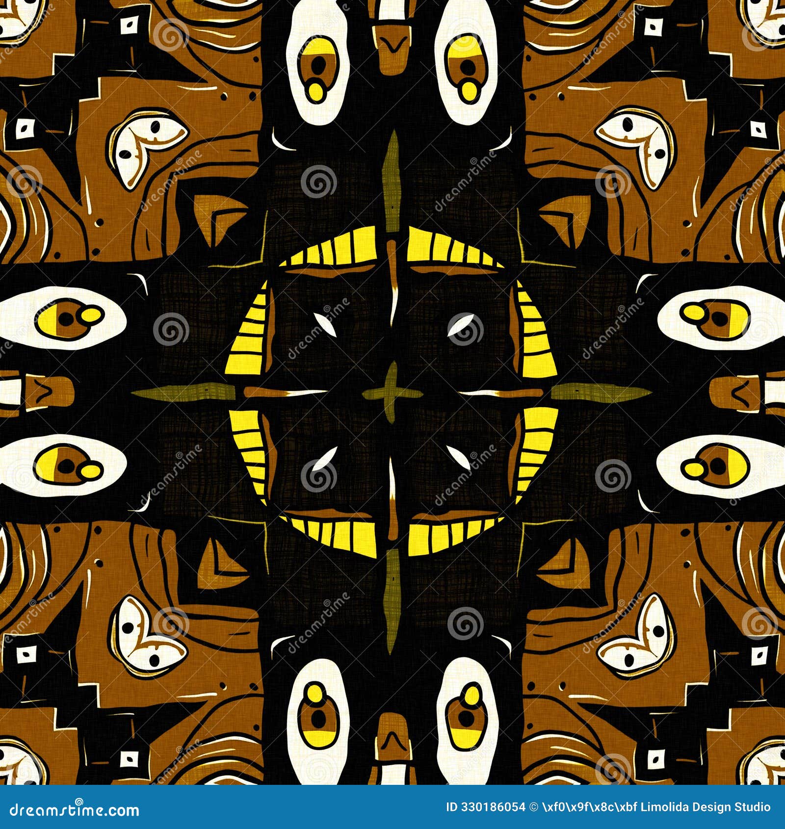 modern tribal  mud cloth effect seamless pattern. stylized  doodle in khaki brown color background  of