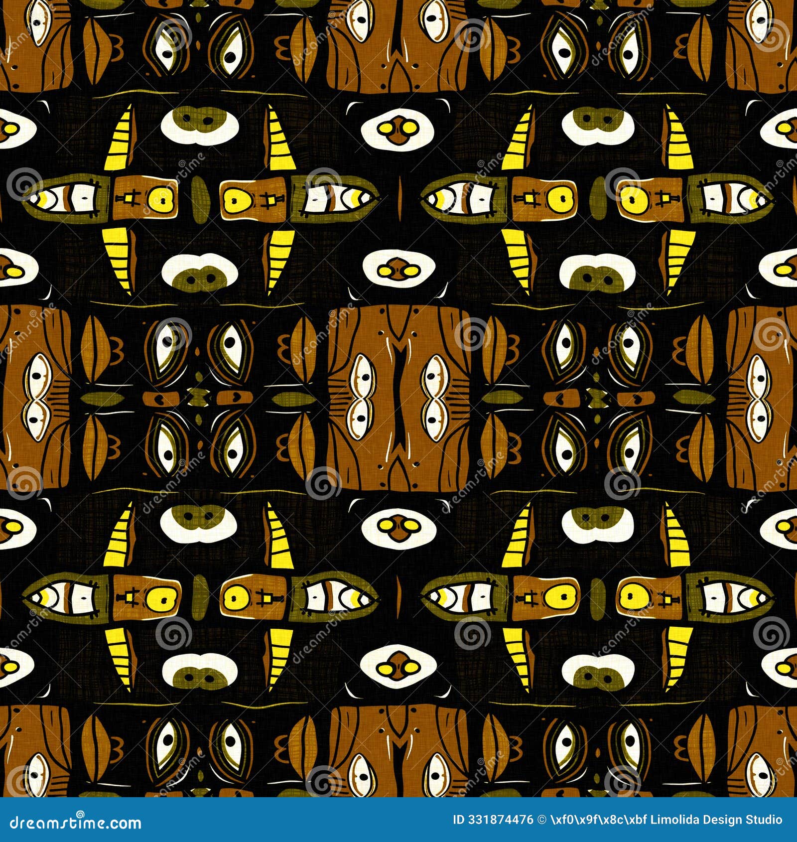 modern tribal  mud cloth effect seamless pattern. stylized  doodle in khaki brown color background  of