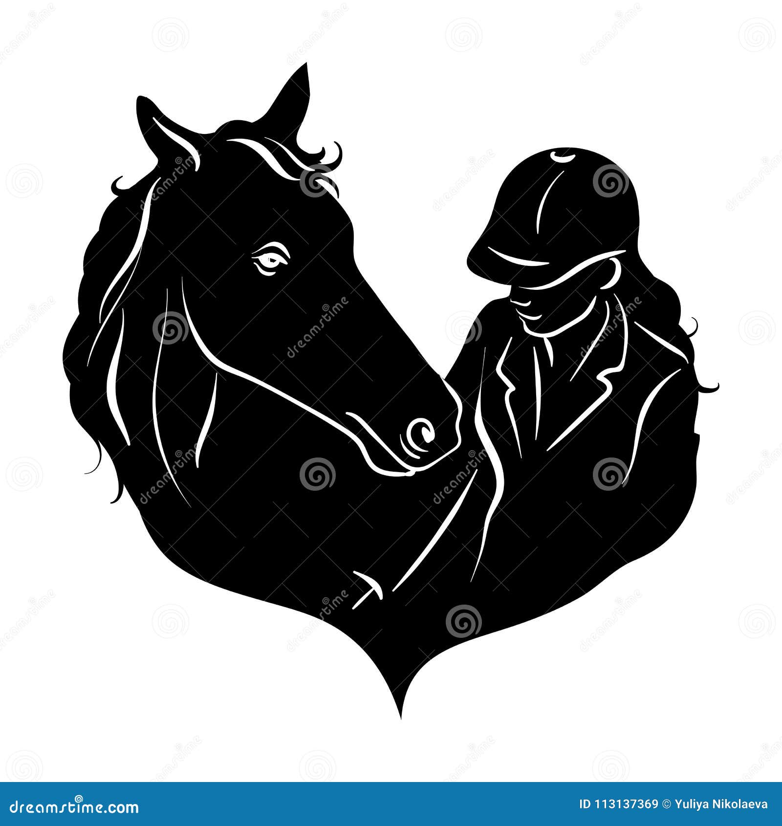 stylized silhouette of a horse with a beautiful hairdo and a girl rider.