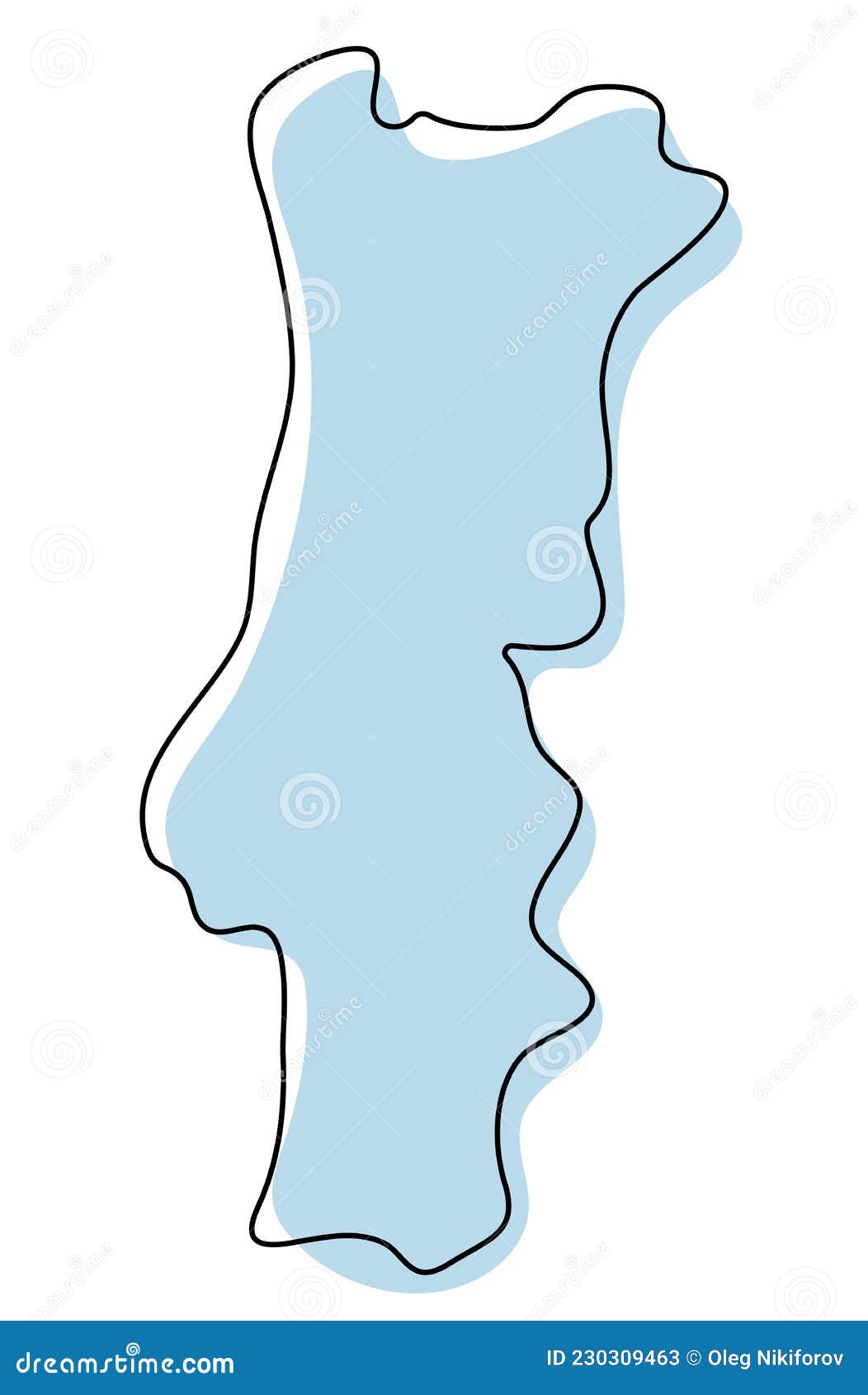 Stylized Simple Outline Map of Portugal Icon. Blue Sketch Map of