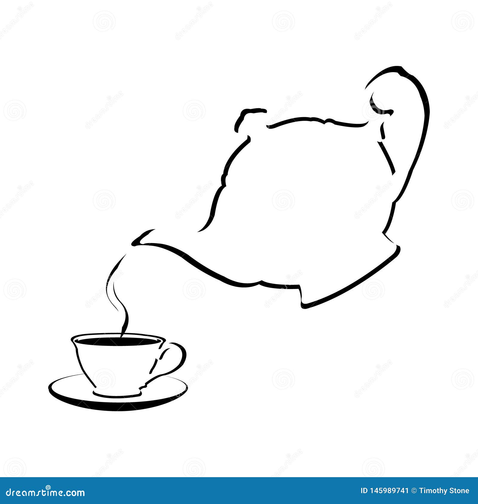 Stylized Teapot Pouring Tea into a Teacup Stock Vector Illustration