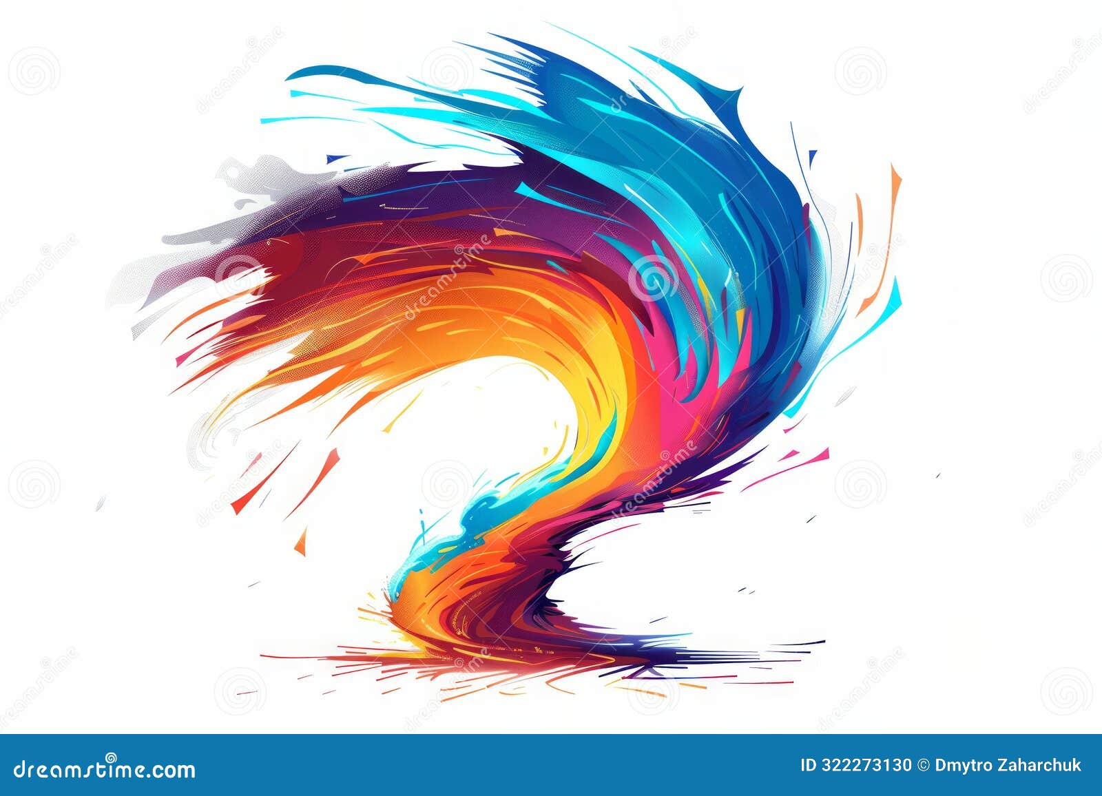 stylized tornado  with bold lines and vibrant colors.