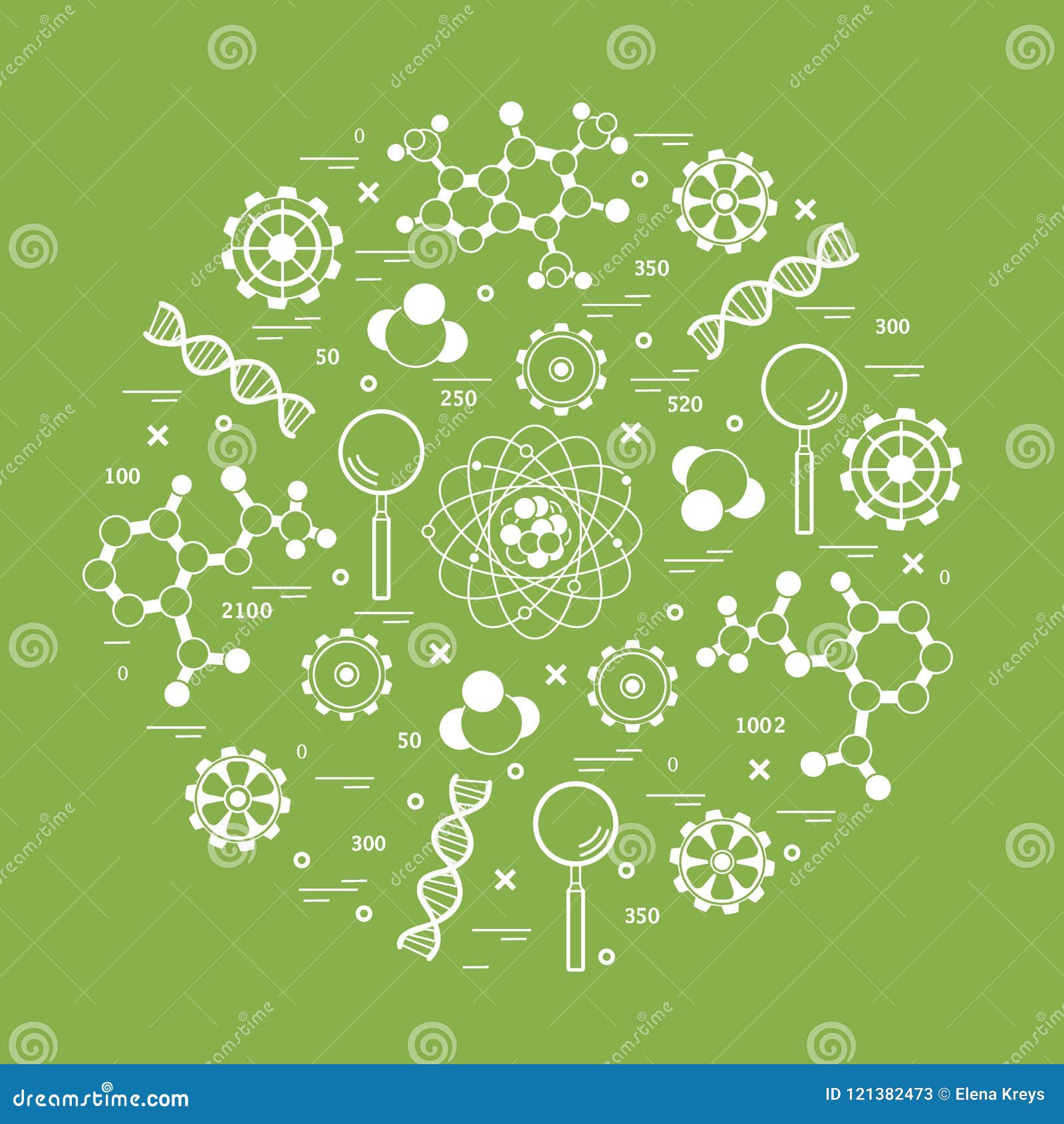 Stylized Vector Icon of Variety Scientific, Education Elements. Stock