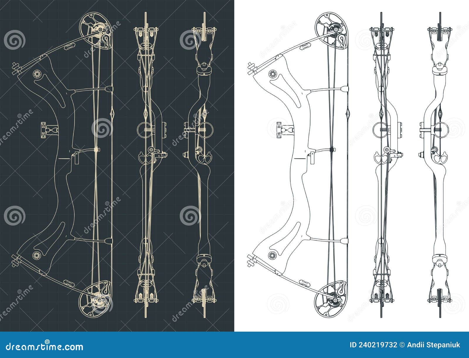 Compound Hunting Bow Blueprints Stock Vector Illustration of