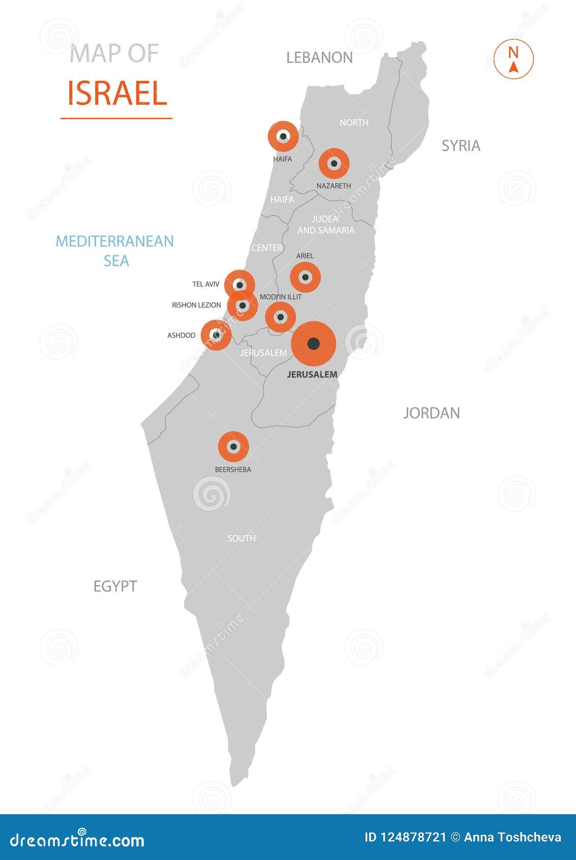 Israel Map with Administrative Divisions. Stock Vector - Illustration