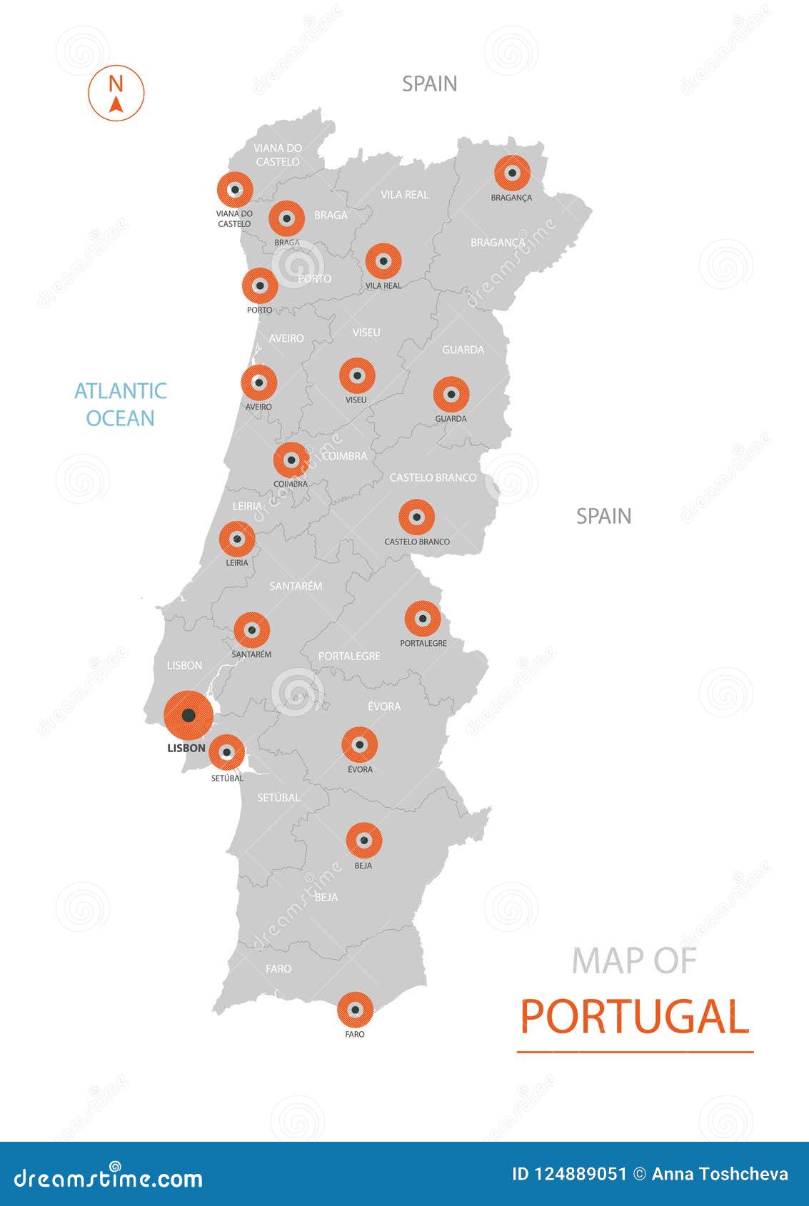 Portugal - Map of Districts Stock Vector - Illustration of lisboa