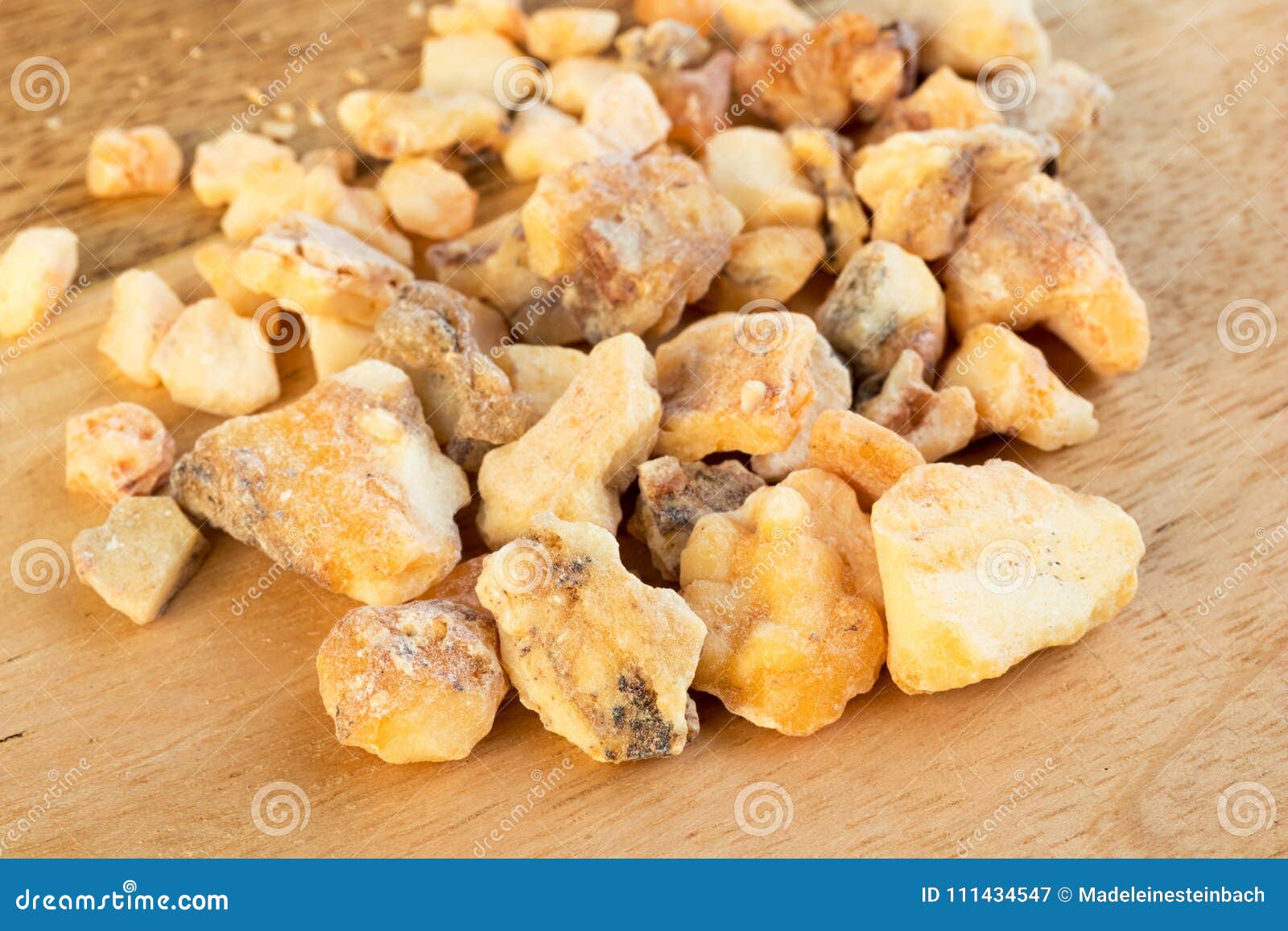 styrax benzoin resin on a wooden background