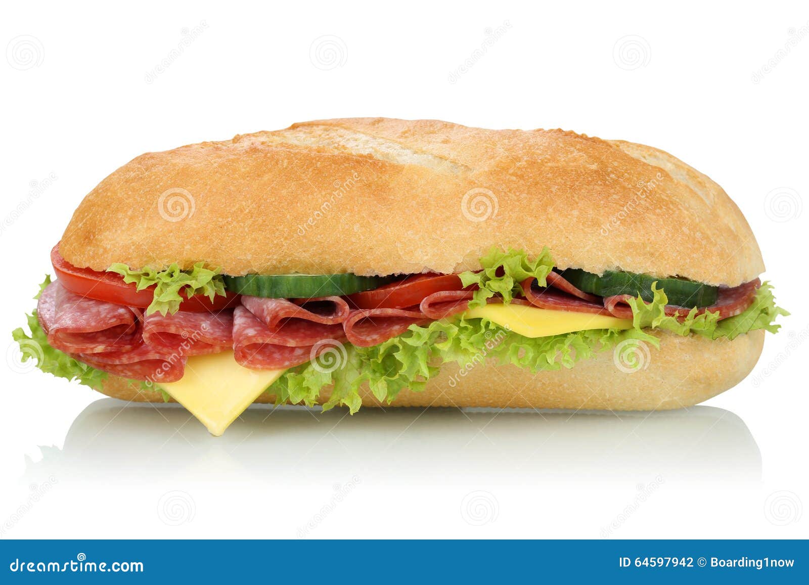 Sub Deli Sandwich Baguette With Salami Side View Isolated Stock Photo  Image: 64597942