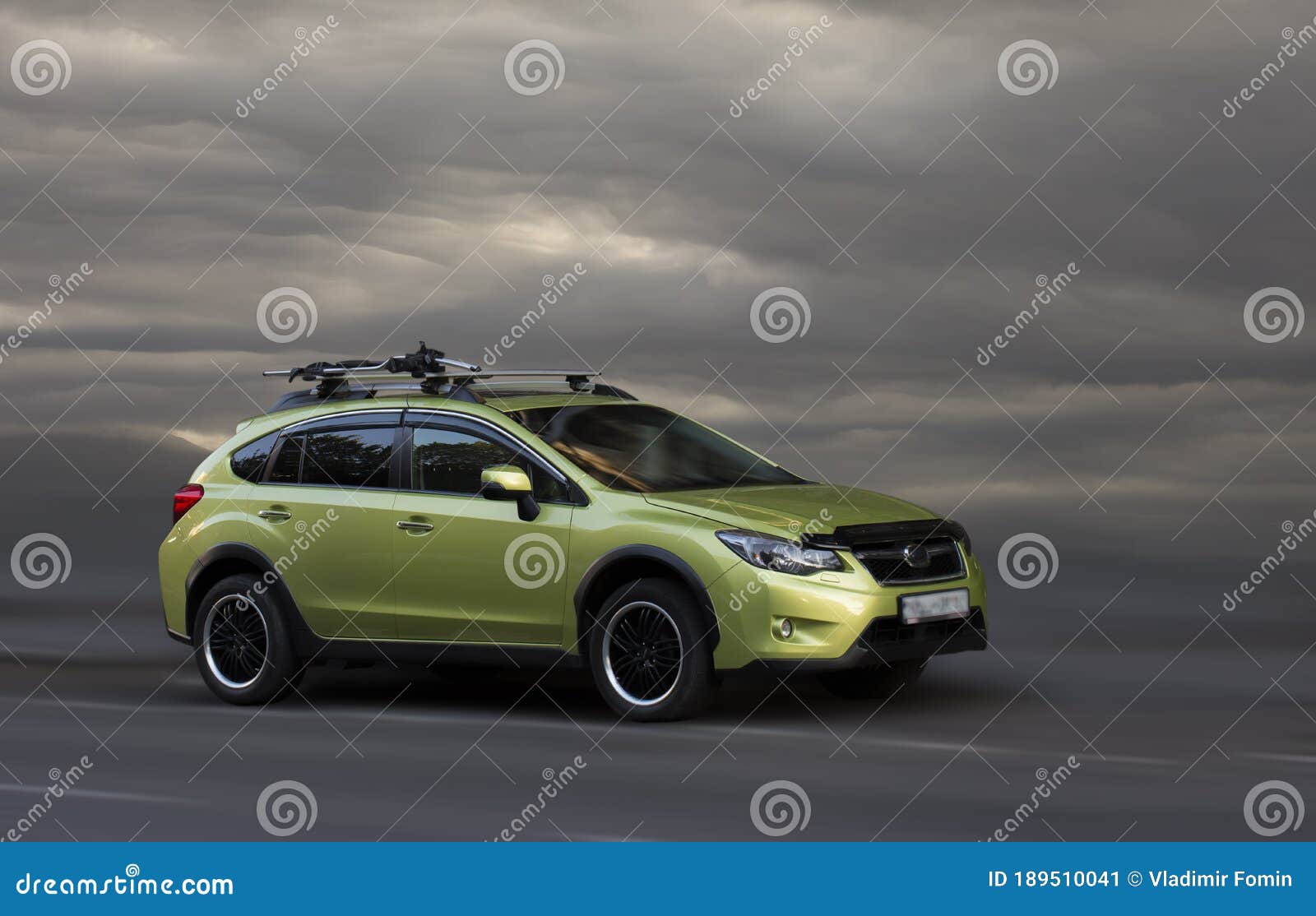 Subaru green car. stock image. Image of subaru, blurred 189510041
