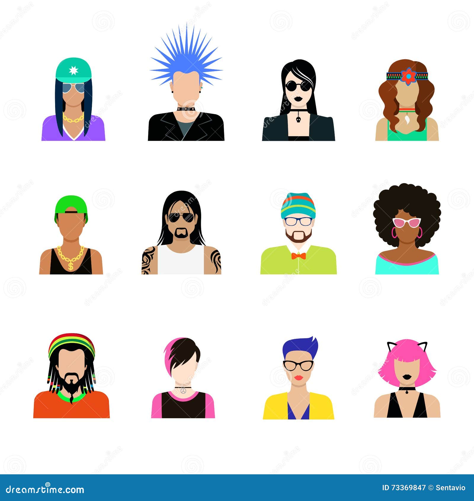 subculture concept  icon set. man woman life